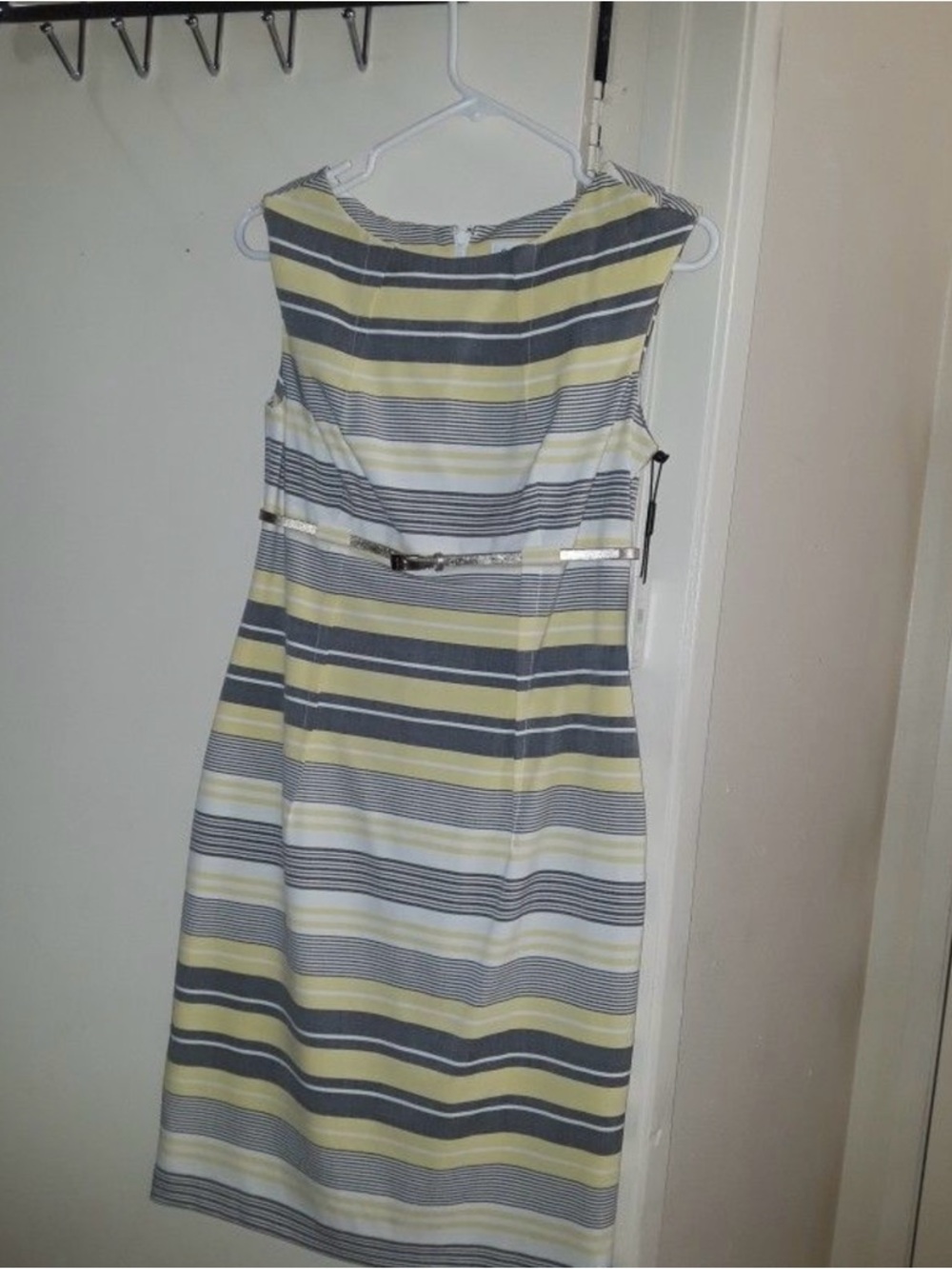 Calvin Klein Striped Dress in Yellow, Gray and White